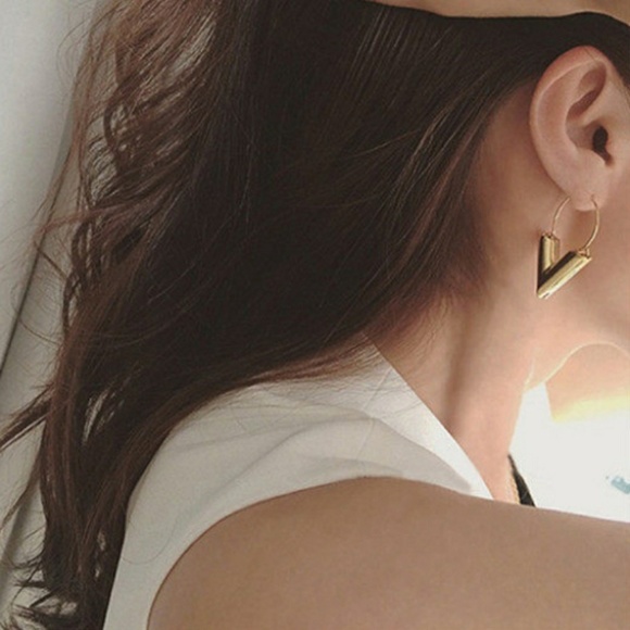 Gold V Shaped Earrings - Picture 5 of 8